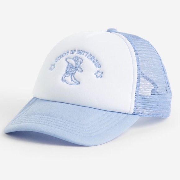 Giddy Up Buttercup H&M Light Blue & White Trucker Hat - Picture 1 of 8